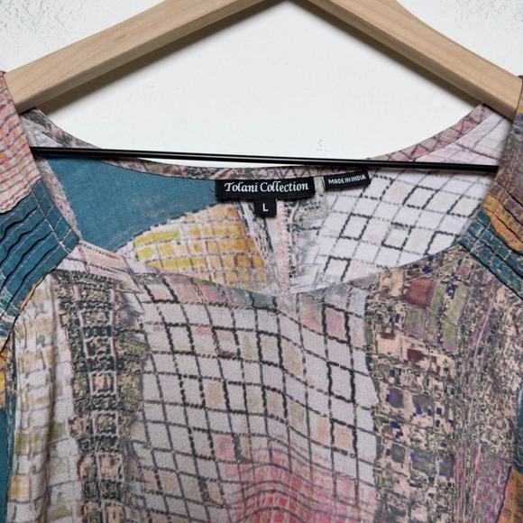 Tolani Collection Women Patchwork Peasant Blouse Large Multicolor Abstract Artsy - Picture 2 of 7